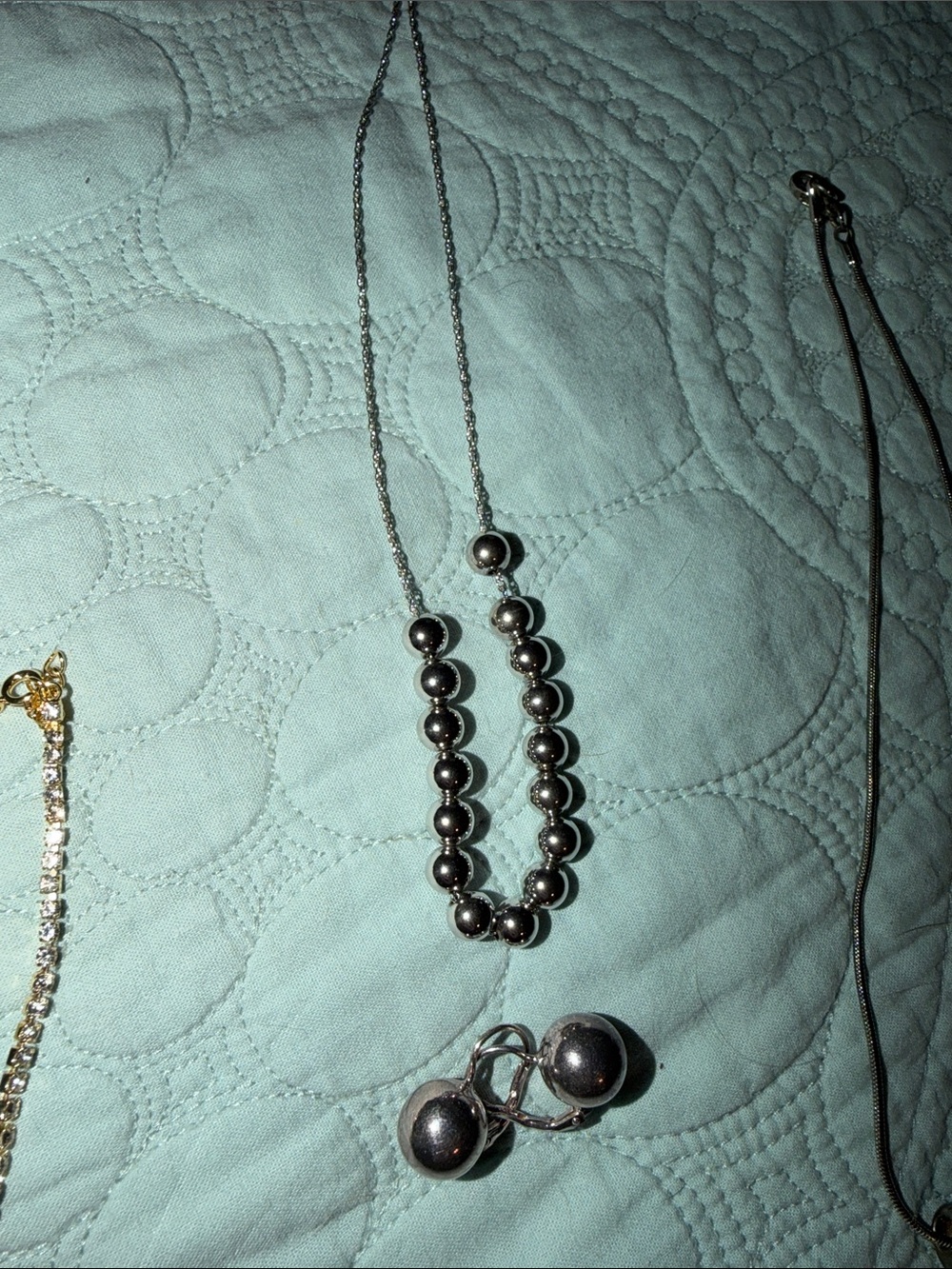 Classic Silver Beaded Necklace with Matching Bead Earrings